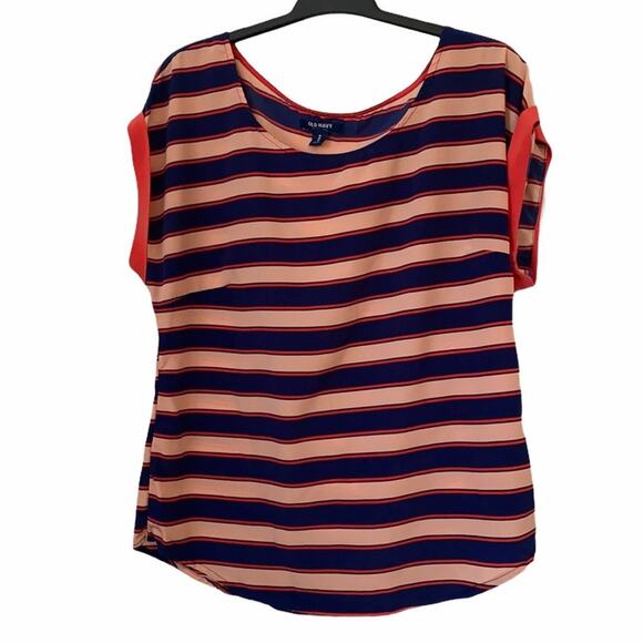 Old Navy Tops - Old Navy Orange & Blue Striped Cuff Sleeve Blouse